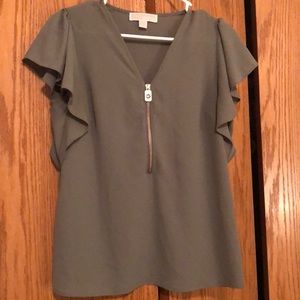 Michael by Michael Kors muted olive green flutter sleeve blouse